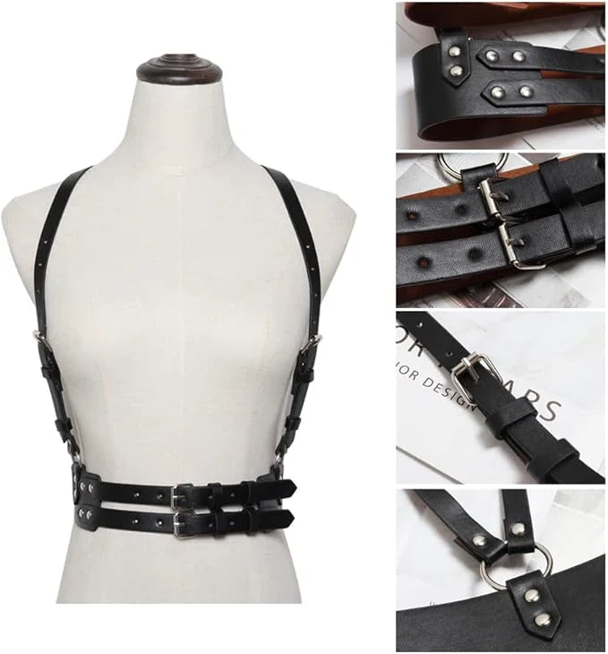 PU Leather Body & Bra Harness Double Belt