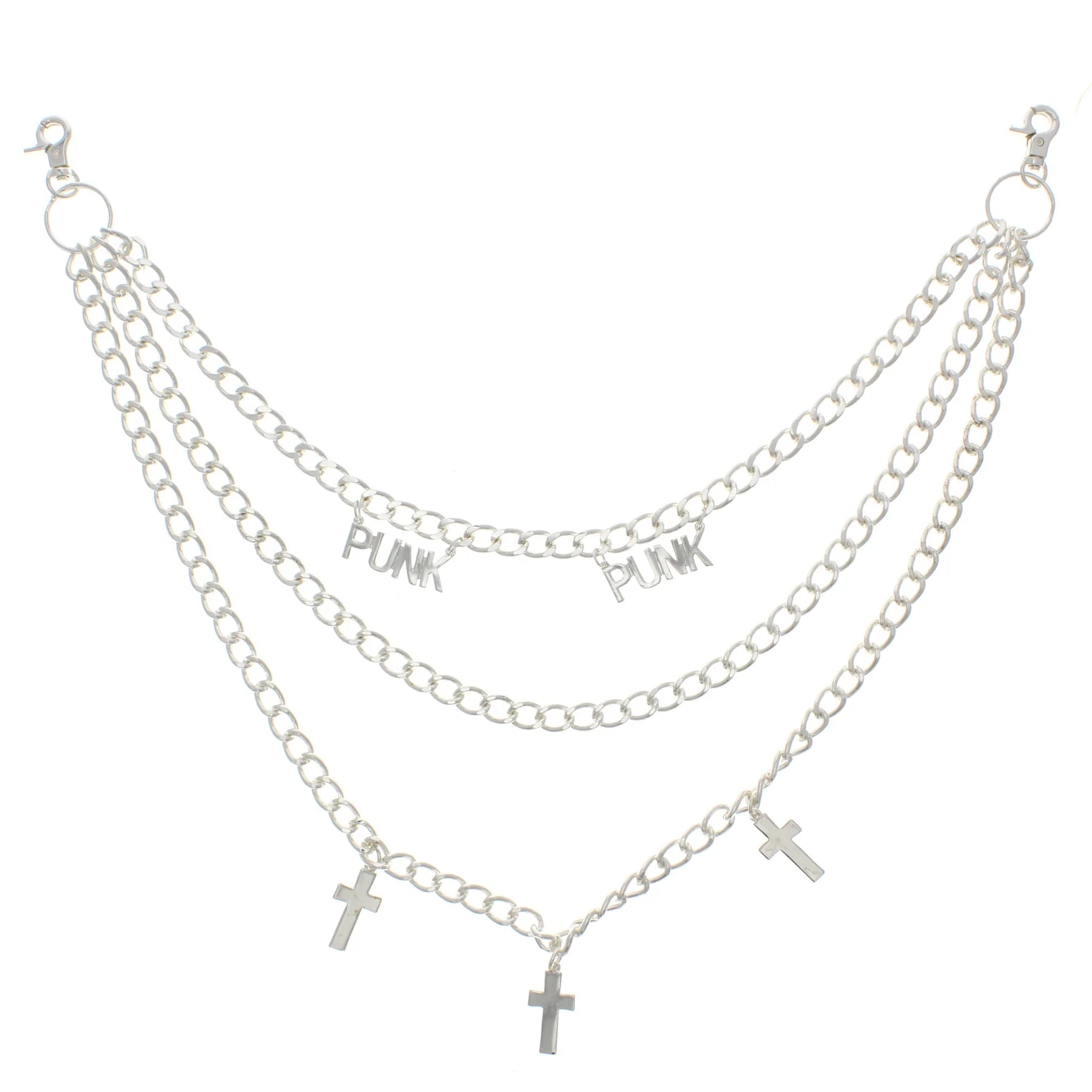 Silver Punk & Cross Triple Chain Hip Chain