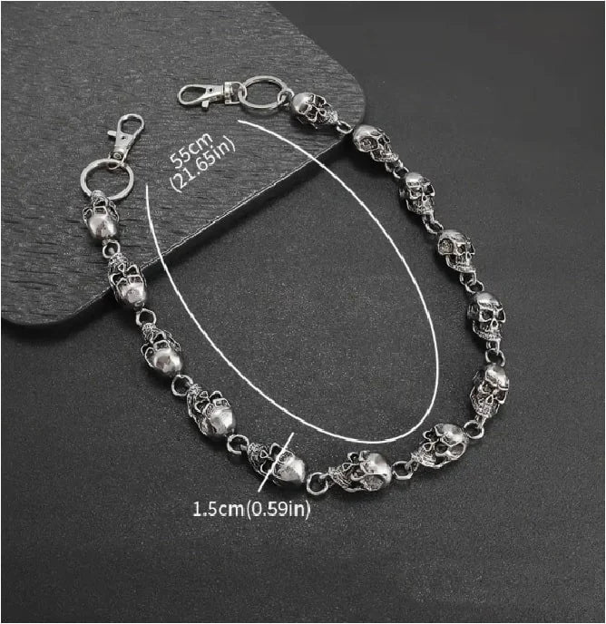 55cm Punk Skull Key Chain/ Wallet Chain (Silver)
