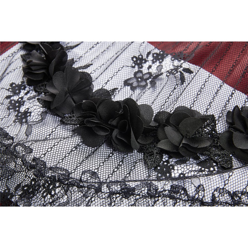 Gothic black red wave velvet lace maxi skirt(✦ Dark In Love)