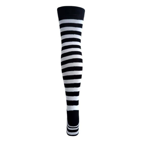 Overknee Socks (Black & White Thick Striped)