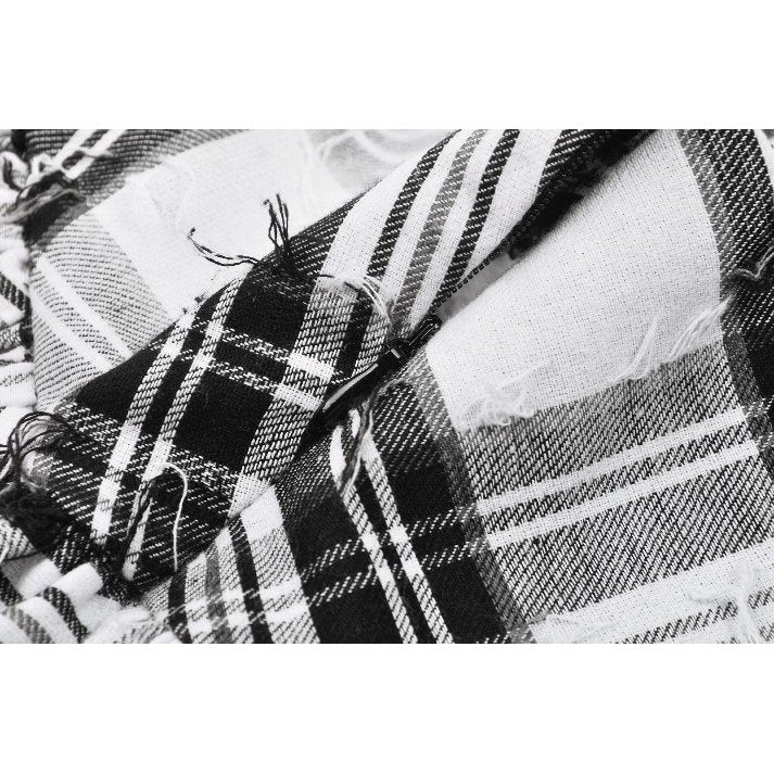 Punk Black and White Checkered Asymmetrical Messy Net Skirt (✦ Dark In Love)