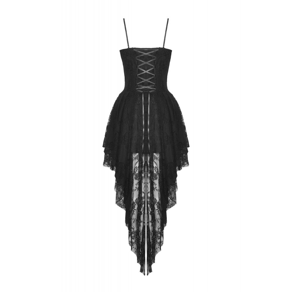 Gothic black rose bloom dovetail lace dress (✦ Dark In Love) DW937