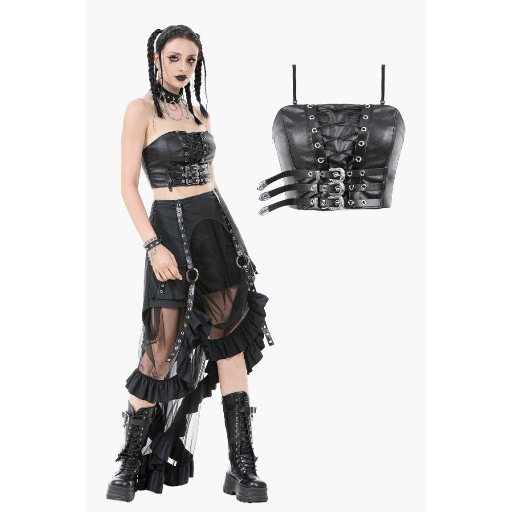 Punk Belted Corset Top with Grommet Lace-Up and Metal Detail (✦ Dark In Love)