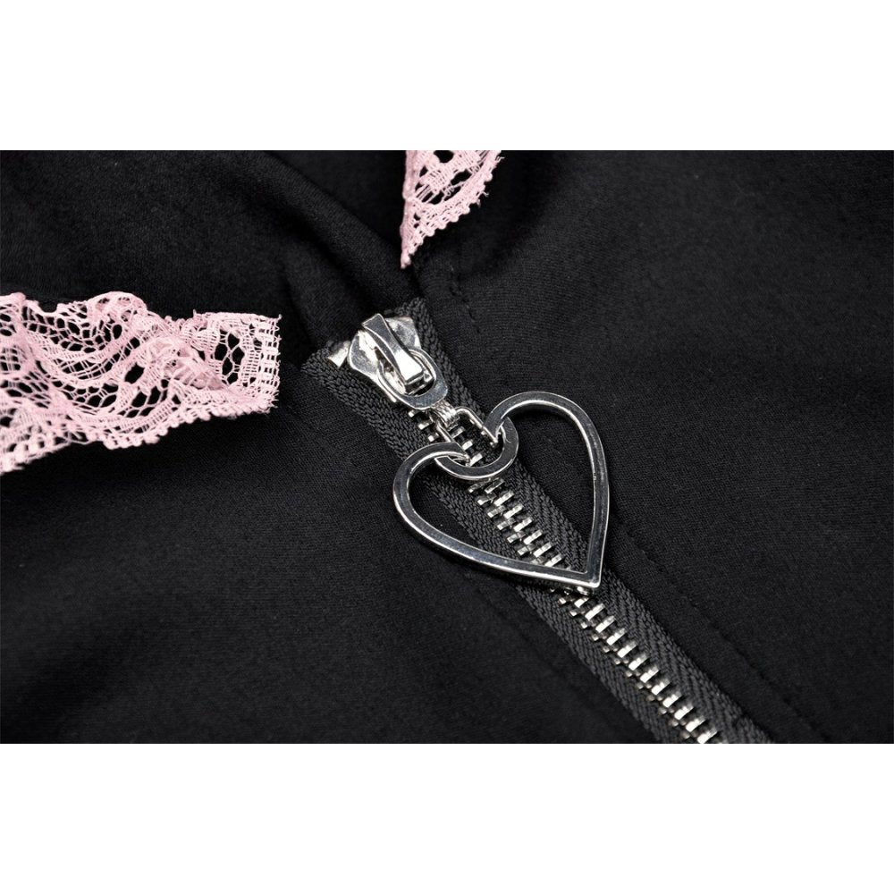 Alternative Fashion Cat-Ear Zipper Top (✦ Dark In Love) BW108