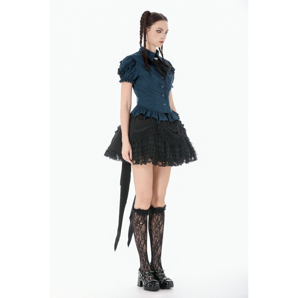 Gothic Academy Striped Puff-Sleeve Blouse (✦ Dark In Love) IW143
