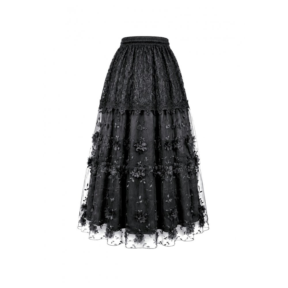 Secret Bloom - Gothic Baroque Lace Tiered Maxi Skirt (✦ Dark In Love) KW470
