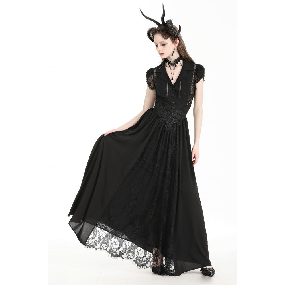 Gothic heart embroidered black maxi skirt (✦ Dark In Love) KW345