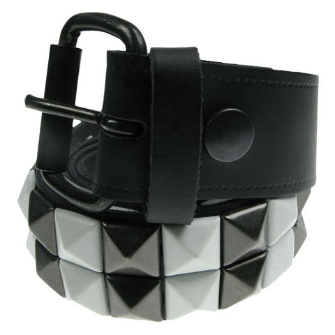 Leather Belt: 2 Row Black/White Pyramid (Black)