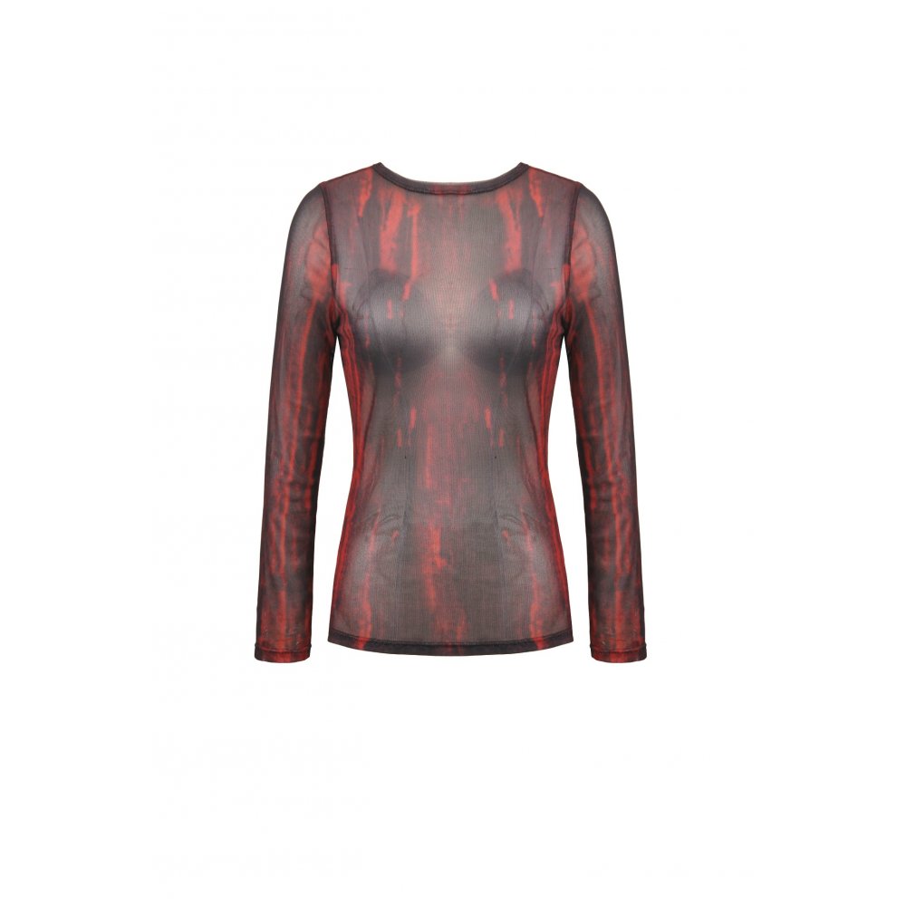 Black and Red Tie-Dye Mesh Versatile Basic Top (✦ Dark In Love) TW620