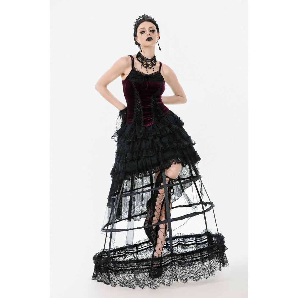Gothic Burgundy Velvet top with Ribbon Bow and Lace-Up Sides (✦ Dark In Love)