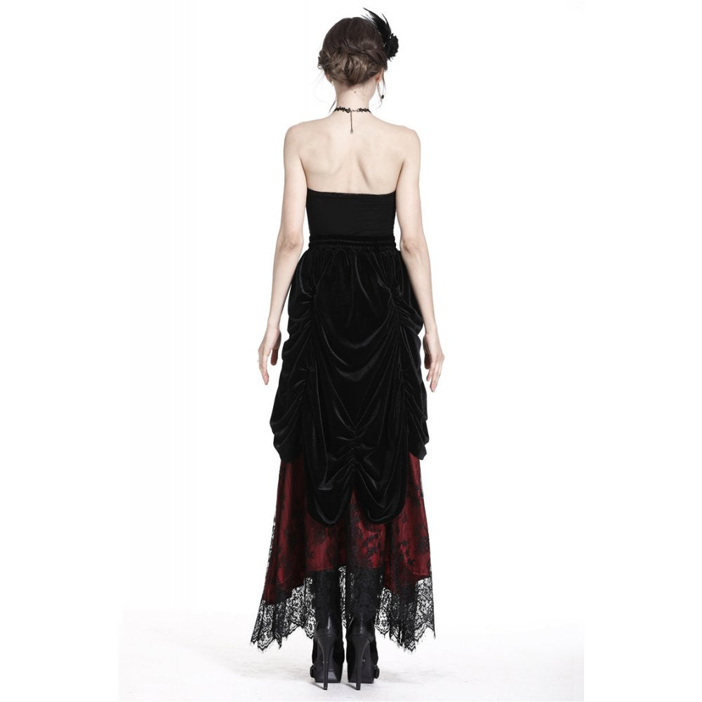 Gothic black red wave velvet lace maxi skirt(✦ Dark In Love)