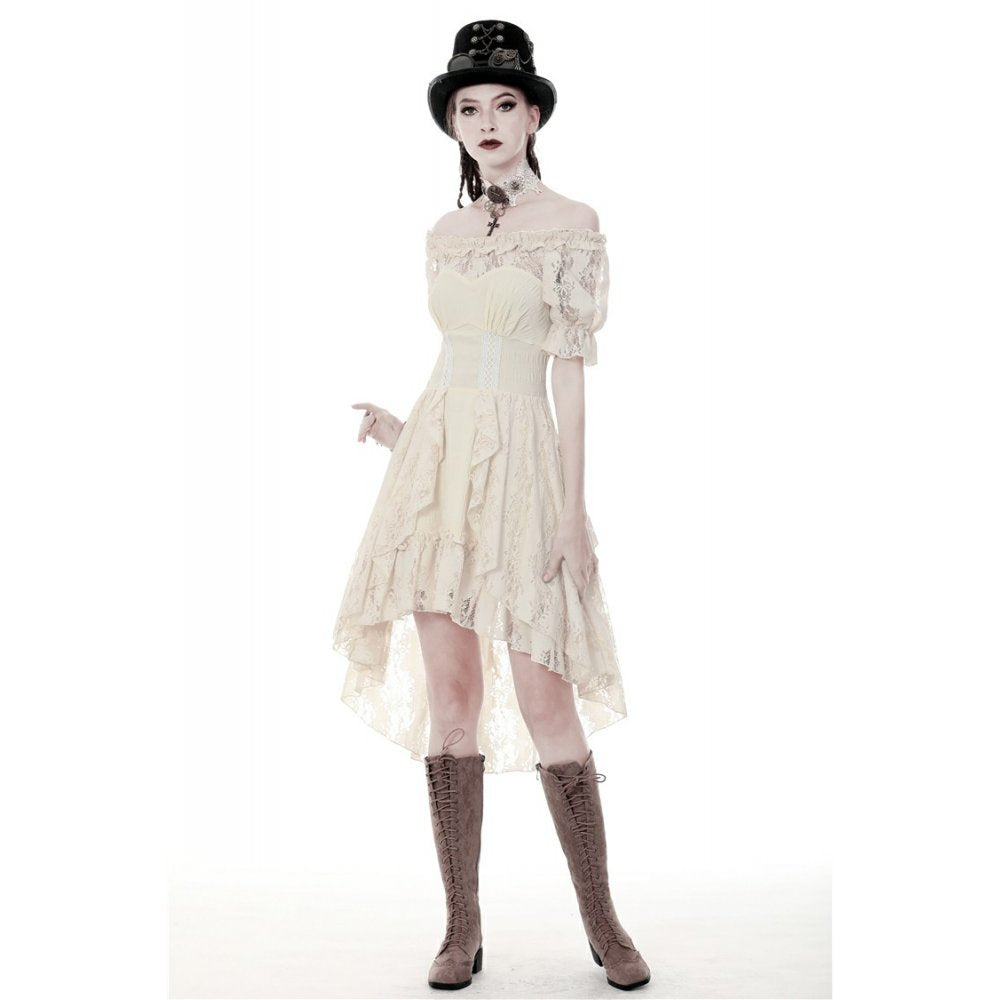 Steampunk beige cocktail short sleeves dress (✦ Dark In Love) DW358