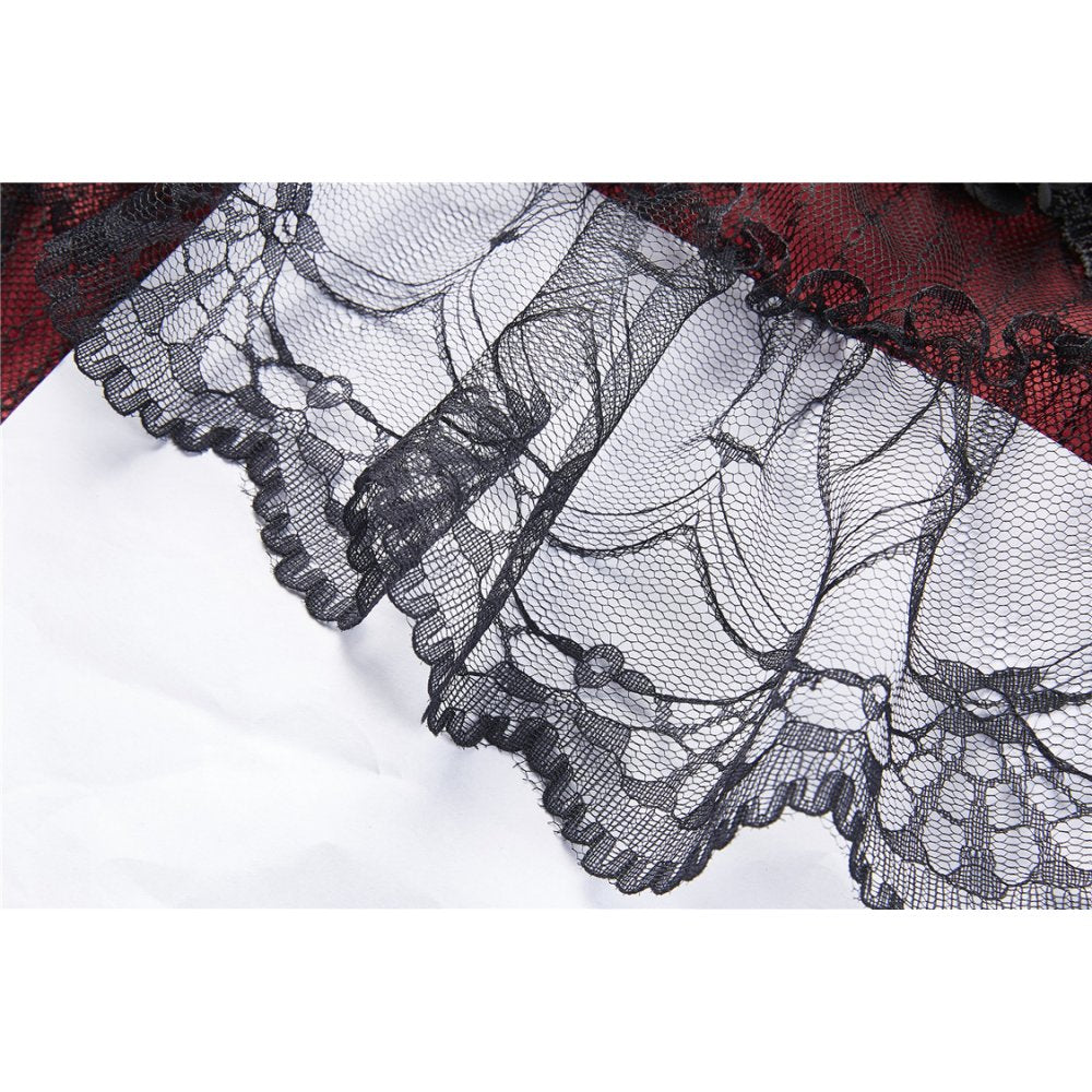 Gothic black red wave velvet lace maxi skirt(✦ Dark In Love)