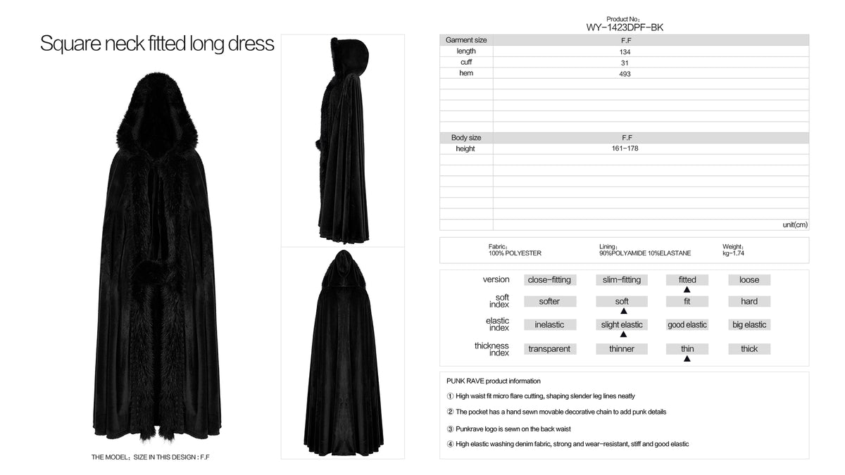 Goth Faux Rabbit Fur Long Cloak (✦ Punk Rave) WY-1423DPF - ONE-OFF/Einzelstück - Size Onesize