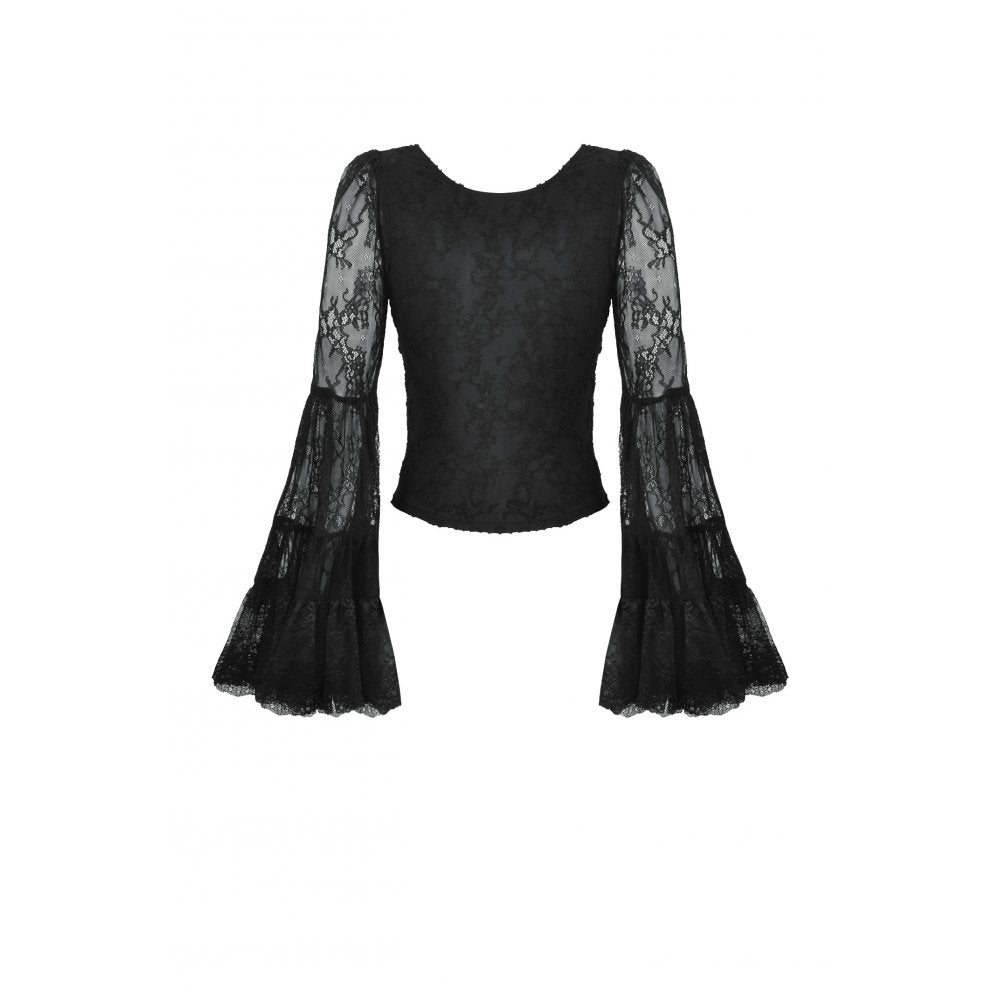 Gothic Romantic Lace Patchwork Bell-Sleeve Layered Cuff Top (✦ Dark In Love) TW607
