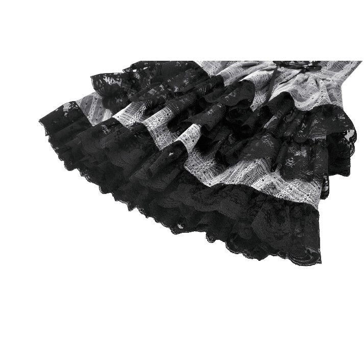 Cute Black and Grey Lolita High-Waist Tiered Skirt (✦ Dark In Love) KW414