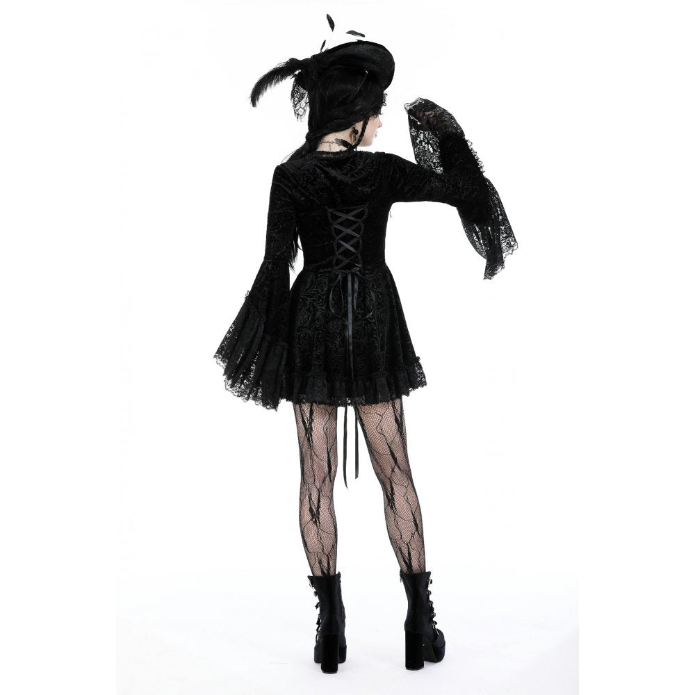 Gothic luxe lace-trim pattern velvet dress (✦ Dark In Love)