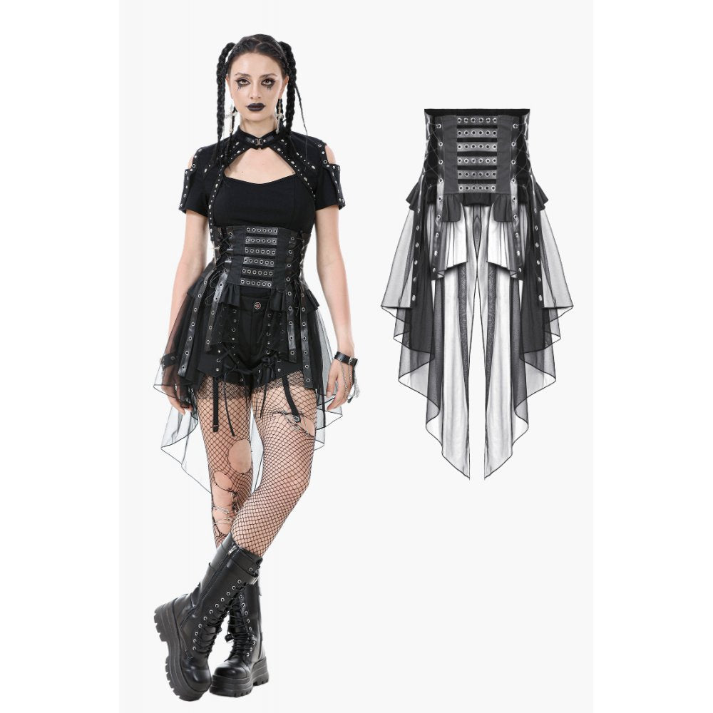 Industrial Grommet Lace-Up High-low Corset with Mesh Hem (✦ Dark In Love) CW098