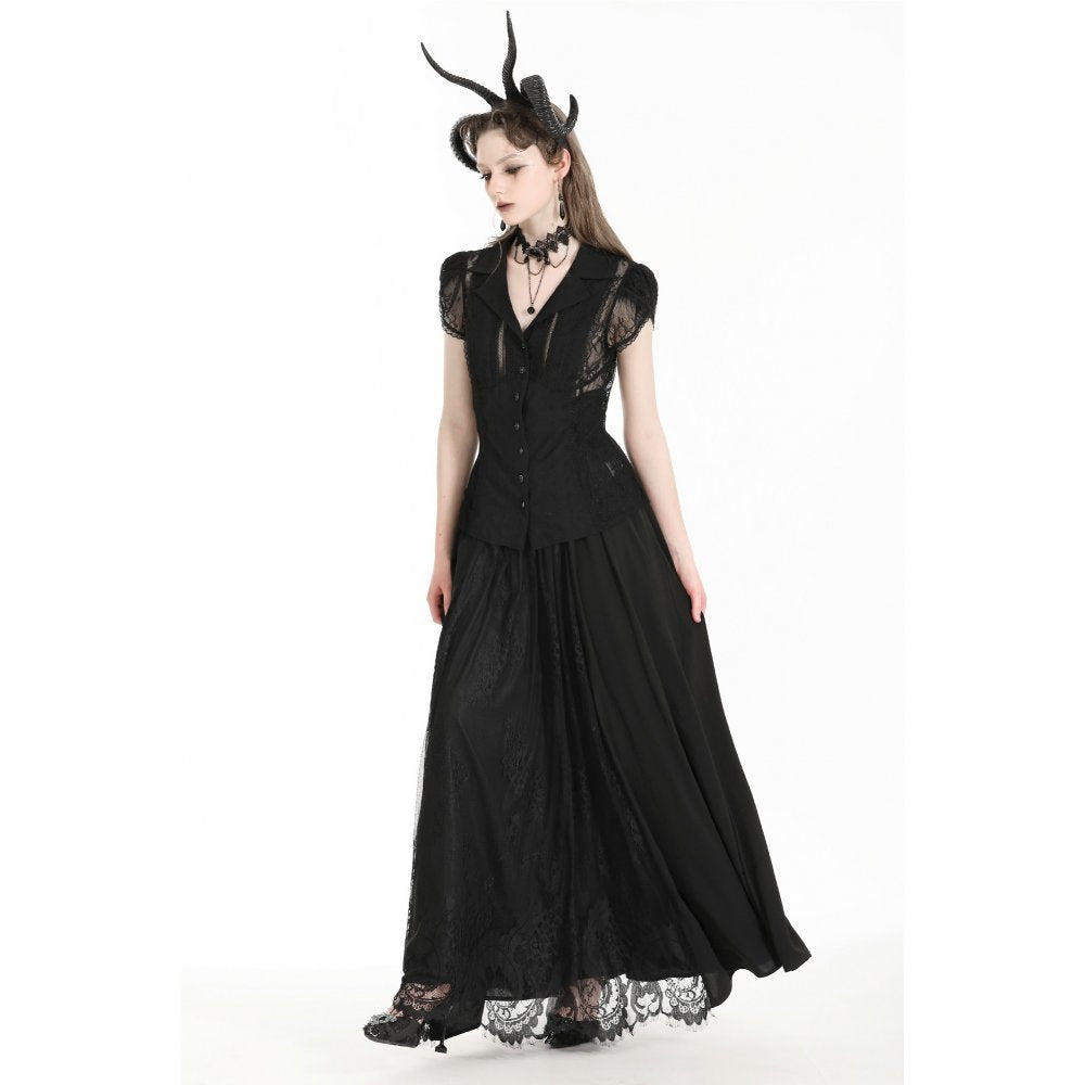 Gothic heart embroidered black maxi skirt (✦ Dark In Love) KW345