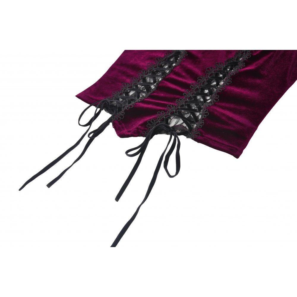Gothic Burgundy Velvet top with Ribbon Bow and Lace-Up Sides (✦ Dark In Love)