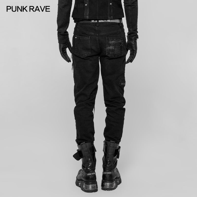 Hand-Painted Crafts Cloth Punk Decadent Trousers (Black) (✦ Punk Rave) WK-339xcm