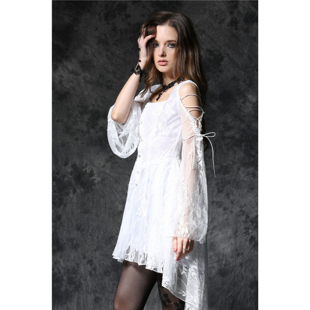 Gothic ghost dovetail lace dress with button row (✦ Dark In Love) DW053wht