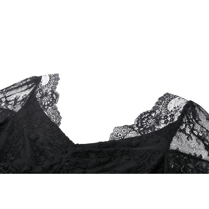 Gothic Romantic Lace Patchwork Bell-Sleeve Layered Cuff Top (✦ Dark In Love) TW607