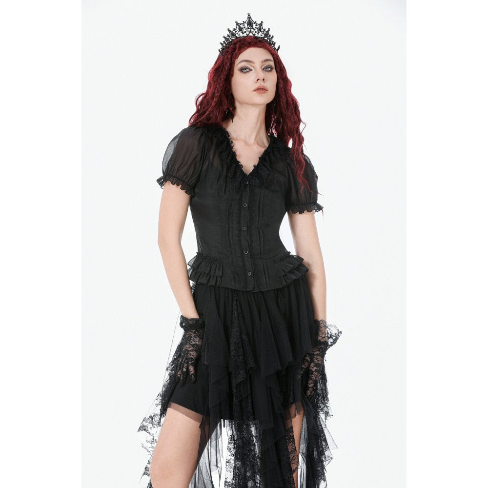 Black Sheer Ruffle Blouse (✦ Dark In Love) IW141