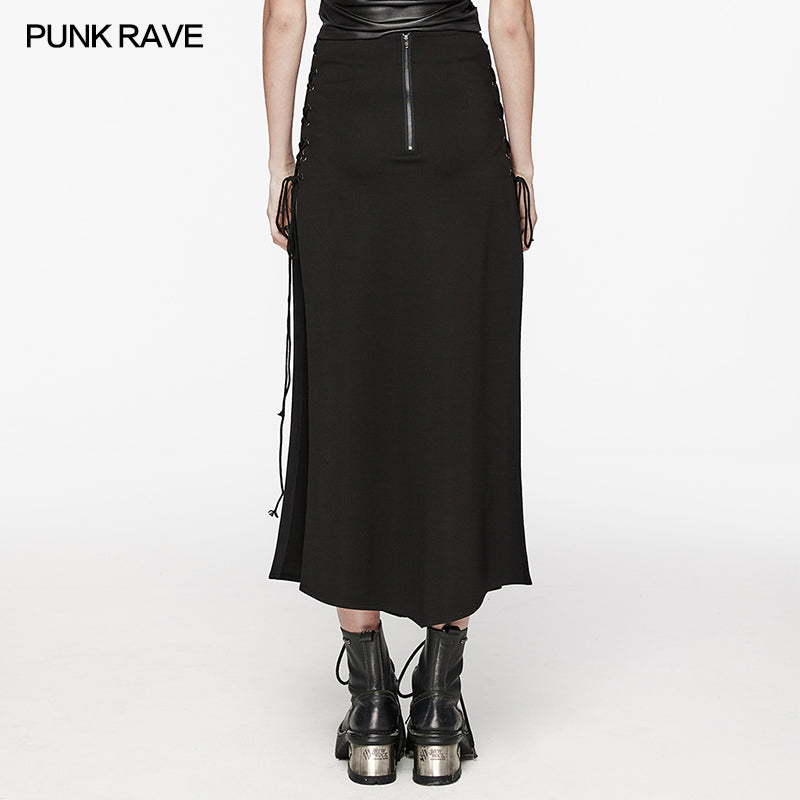 Eyelet Drawstring Cross Splicing Design Punk Cross Skirt (✦ Punk Rave) WQ-716BQF