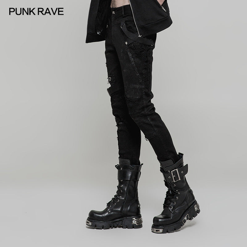Personality broken mesh black skinny trousers (✦ Punk Rave) WK-319ncm
