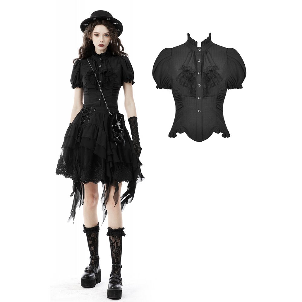 Gothic ruffle neckline blouse - Black (✦ Dark In Love)
