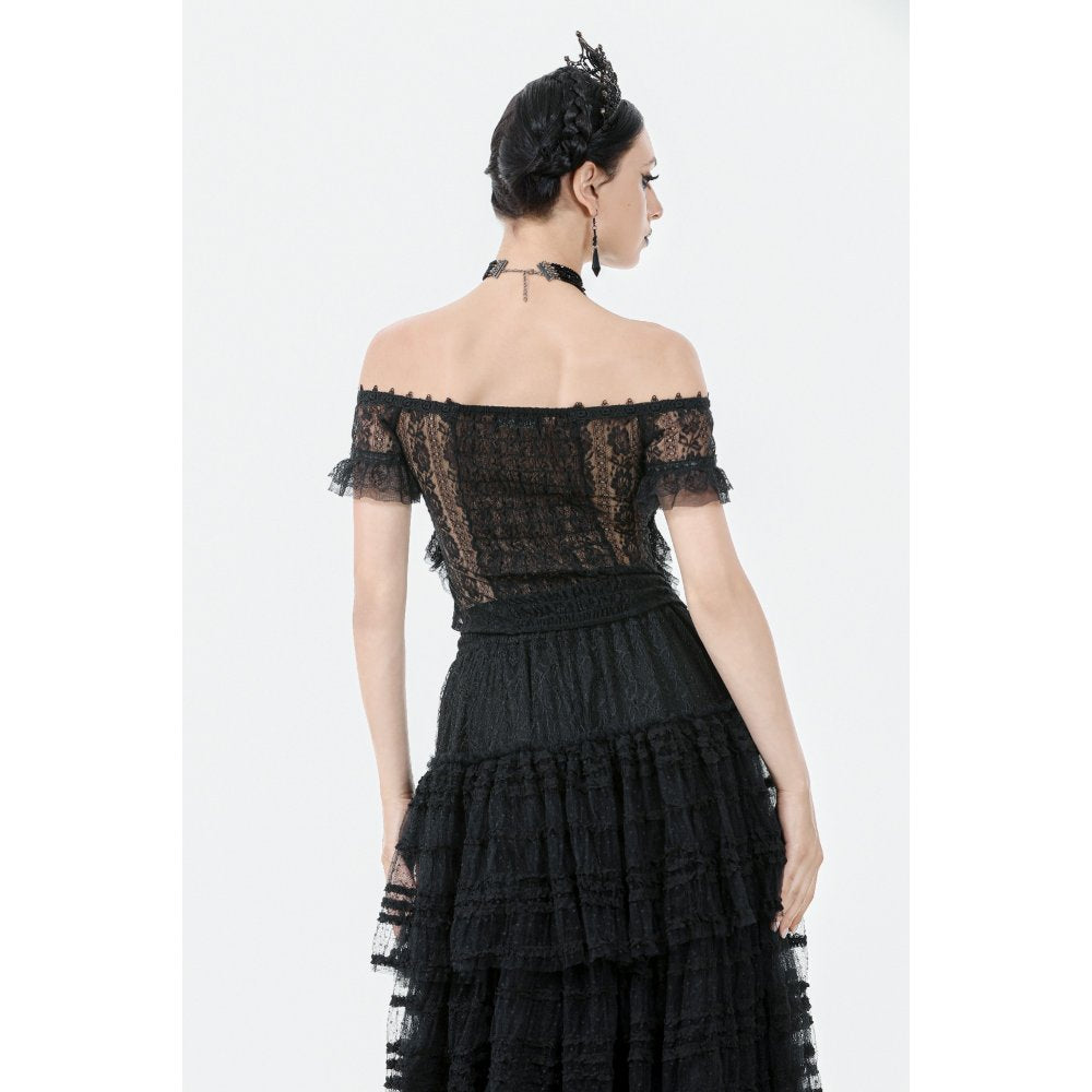 Gothic Off-Shoulder Lace Top with Floral Trim (✦ Dark In Love)