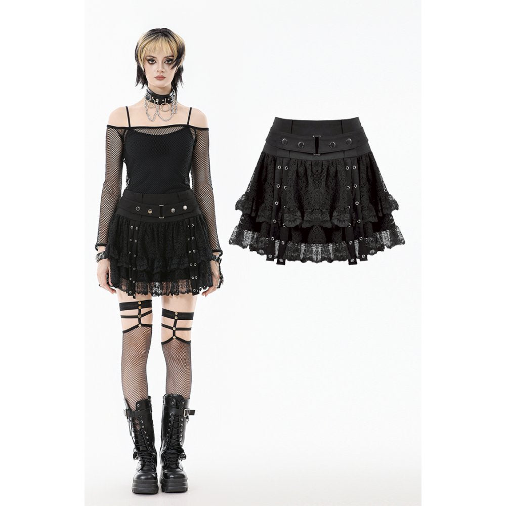 Punk Black Wide-Waistband Skirt (✦ Dark In Love) KW417