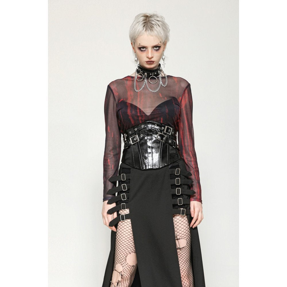 Black and Red Tie-Dye Mesh Versatile Basic Top (✦ Dark In Love) TW620