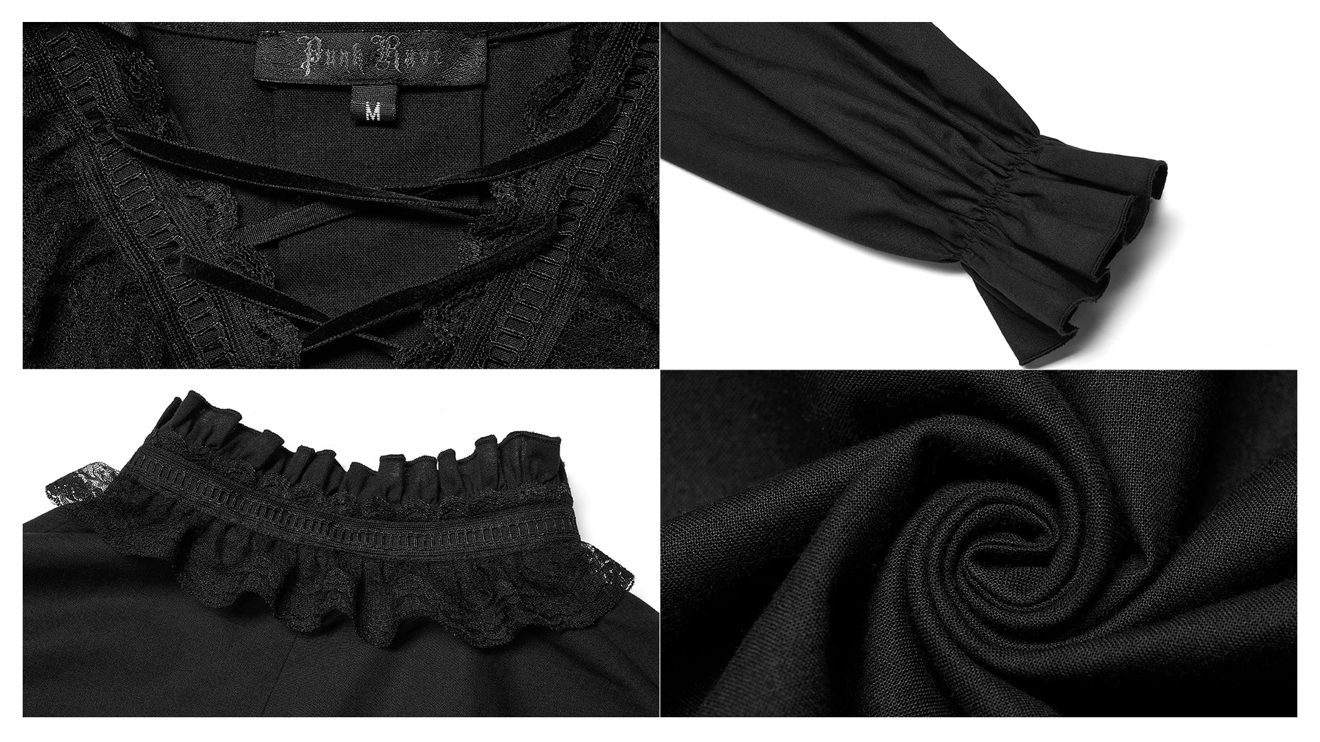 Original Design Goth Skeleton Embroidered Ruffles Shirt (Black) (✦ Punk Rave) WY-1367XCM-BLK