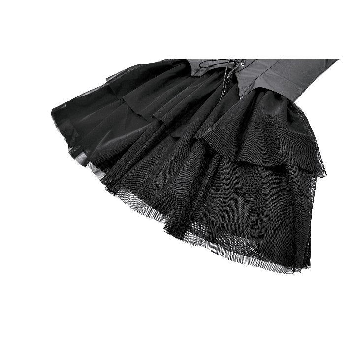 Gothic Punk Mini Dress with Bat Corset and Mesh Skirt (✦ Dark In Love) DW1211