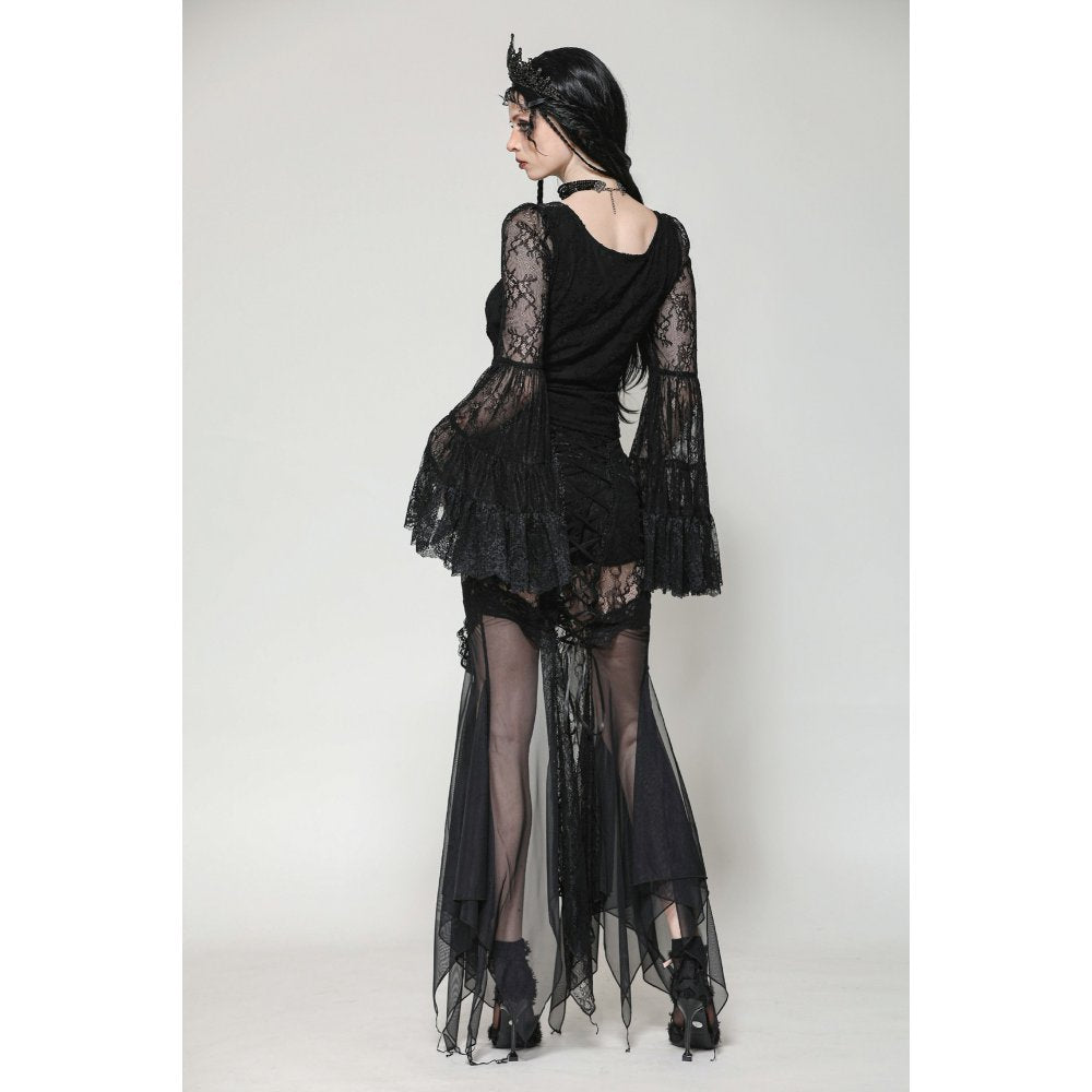 Gothic Romantic Lace Patchwork Bell-Sleeve Layered Cuff Top (✦ Dark In Love) TW607