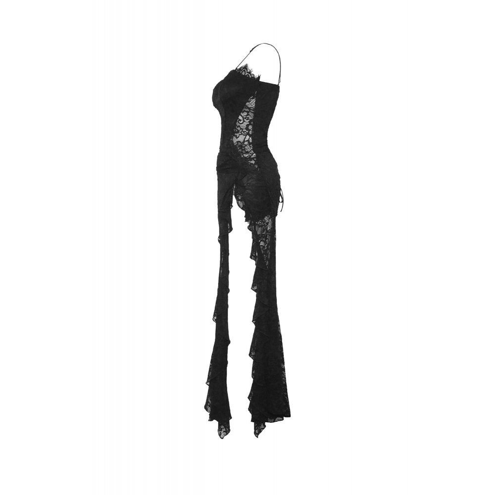 Gothic lace see-through sexy waist lace maxi strap dress (✦ Dark In Love) DW935