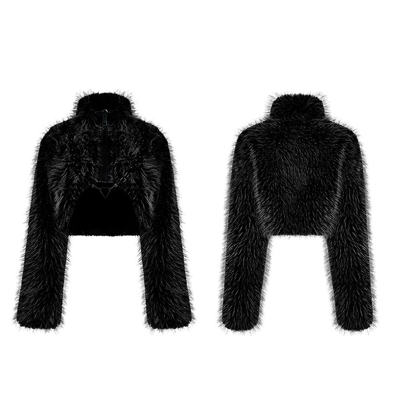 Punk Black Faux Fur Jacket (✦ Punk Rave) WY-1397ZDF - ONE-OFF/Einzelstück - Size Large