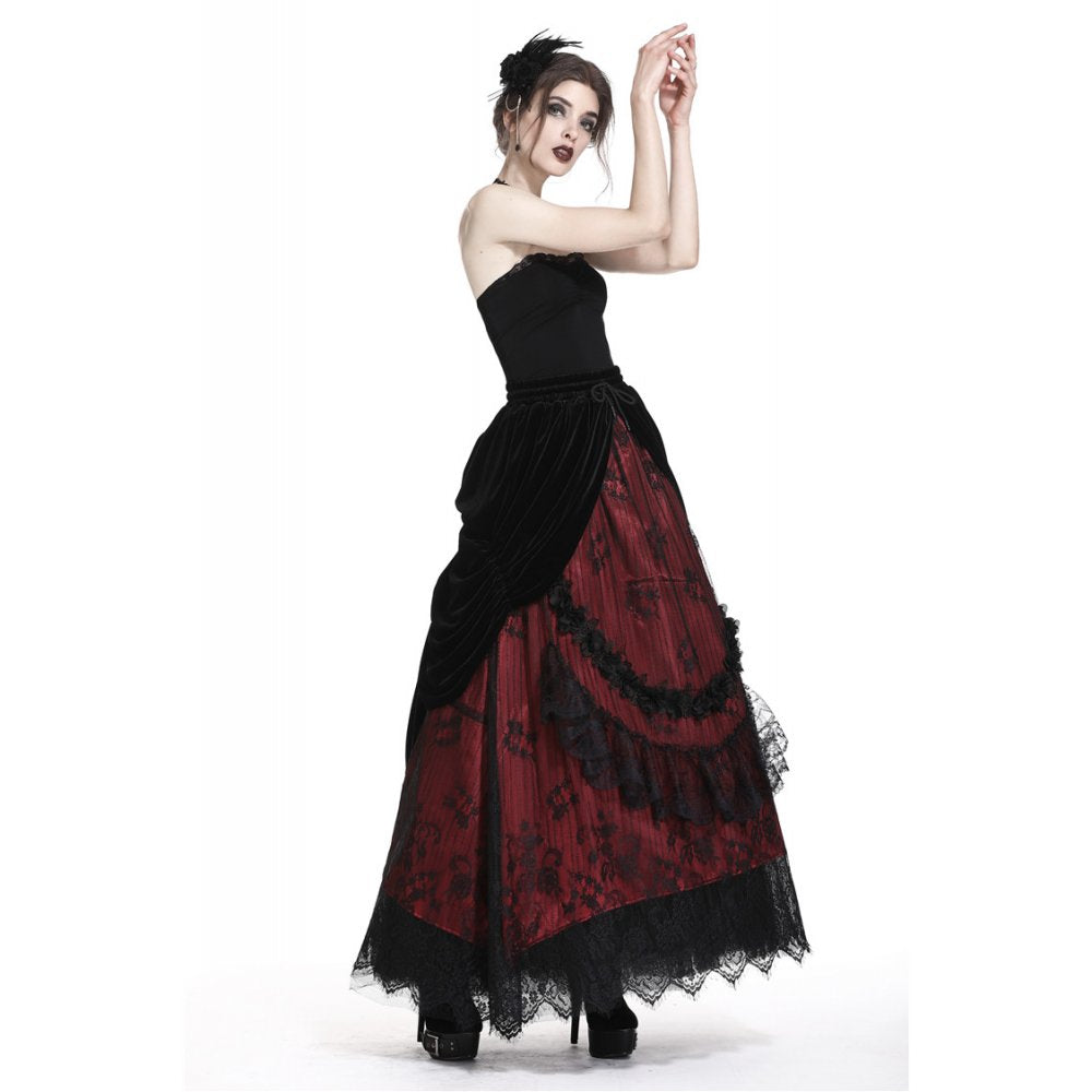 Gothic black red wave velvet lace maxi skirt(✦ Dark In Love)