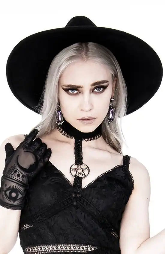 Black gothic Wide brim hat, stiff, nugoth headdress "WITCH" (✦ Restyle)