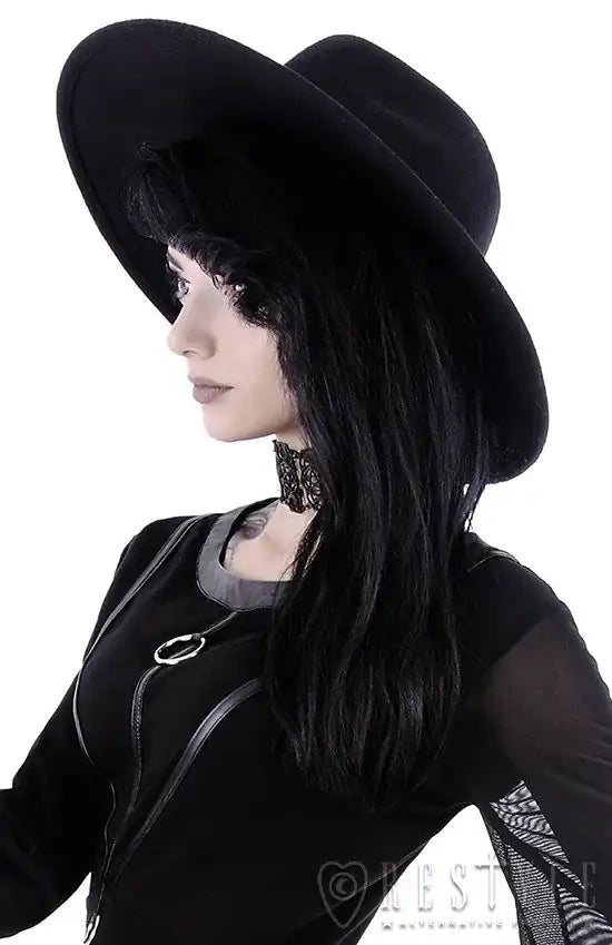 Black gothic Wide brim hat, stiff, nugoth headdress "WITCH" (✦ Restyle)