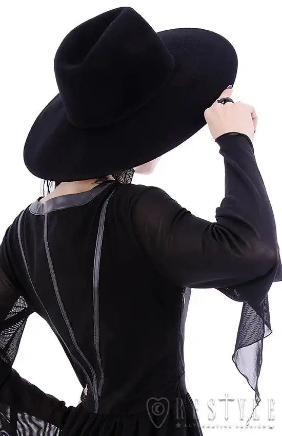 Black gothic Wide brim hat, stiff, nugoth headdress "WITCH" (✦ Restyle)