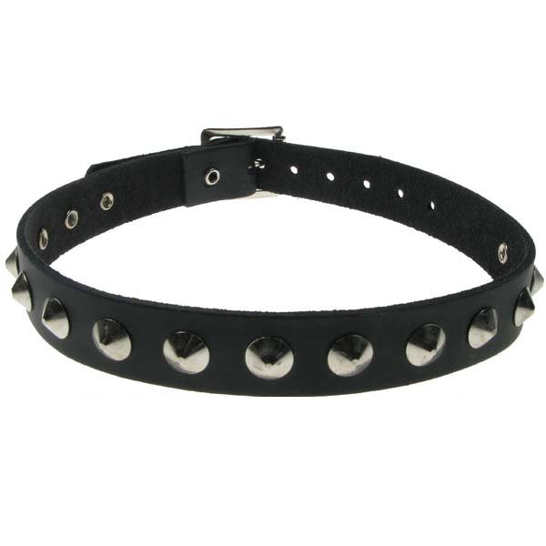 Leather Neckband: 1 Row Conical Studs