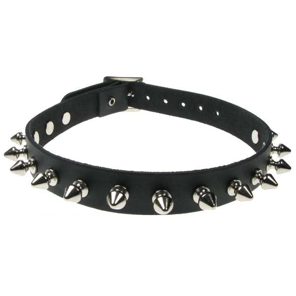 Leather Neckband: 1 Row Small Spike Studs