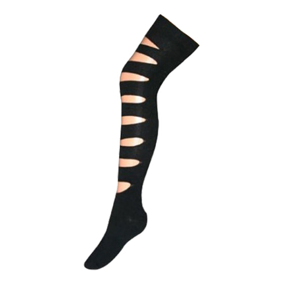 Overknee Socks (Plain Black Slashed)