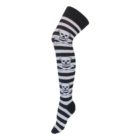 Overknee Socks (White Skull Striped)
