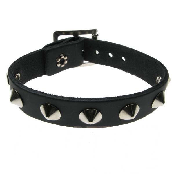 Leather Wristband: 1 Row Conical Studs