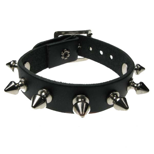 Leather Wristband: 1 Row Small Spike Studs